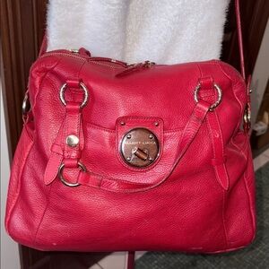 Elliott Lucca Large leather bag Satchel Shoulder bag  holiday Red  goldtone 
EUC